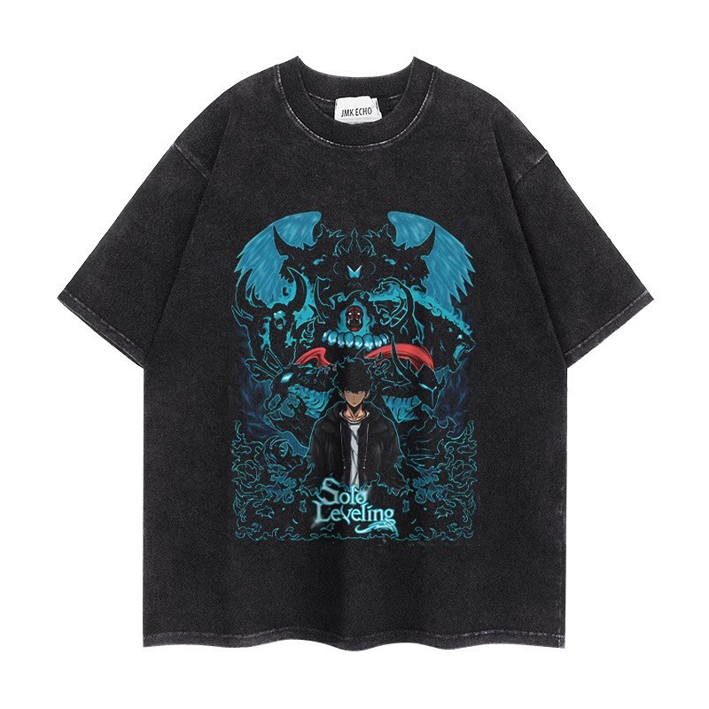 90s Streetwear Solo Leveling Anime T Shirt Men Harajuku Printed Pattern Men Clothing Streetwear Oversized Tops Graphic Cotton Short Sleeve