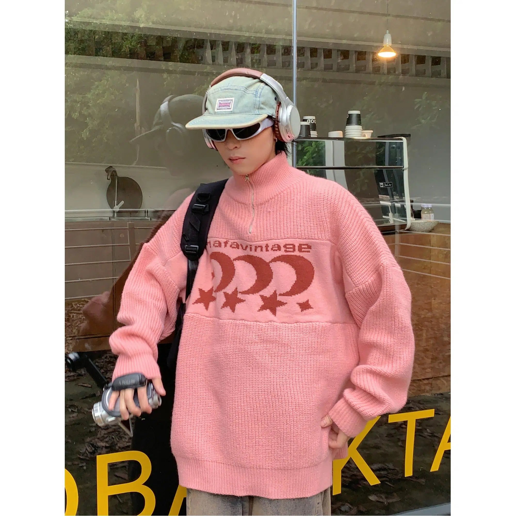 Maxct Five-pointed Star Stand Collar Sweater