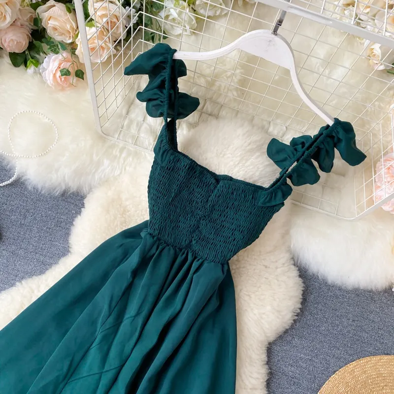 High Waist Slash Neck Women Long Dress Elegant Big Swing A-line Vestidos Verano Vintage Green/Red Party Robe For Female