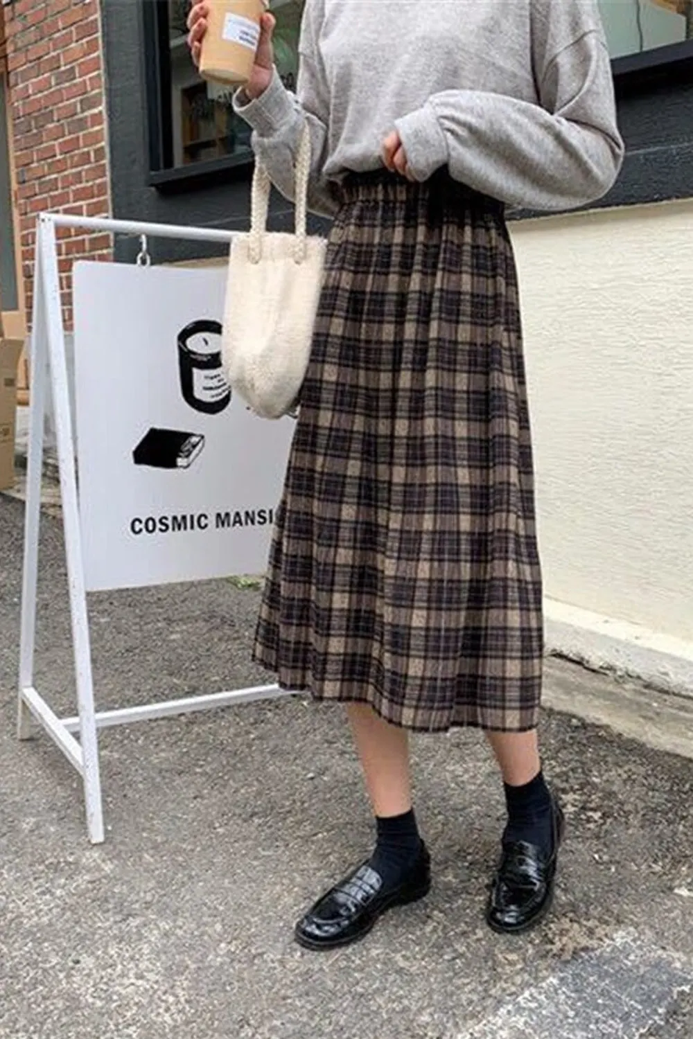 High Waist Retro Wool Pleated Skirts Maxct