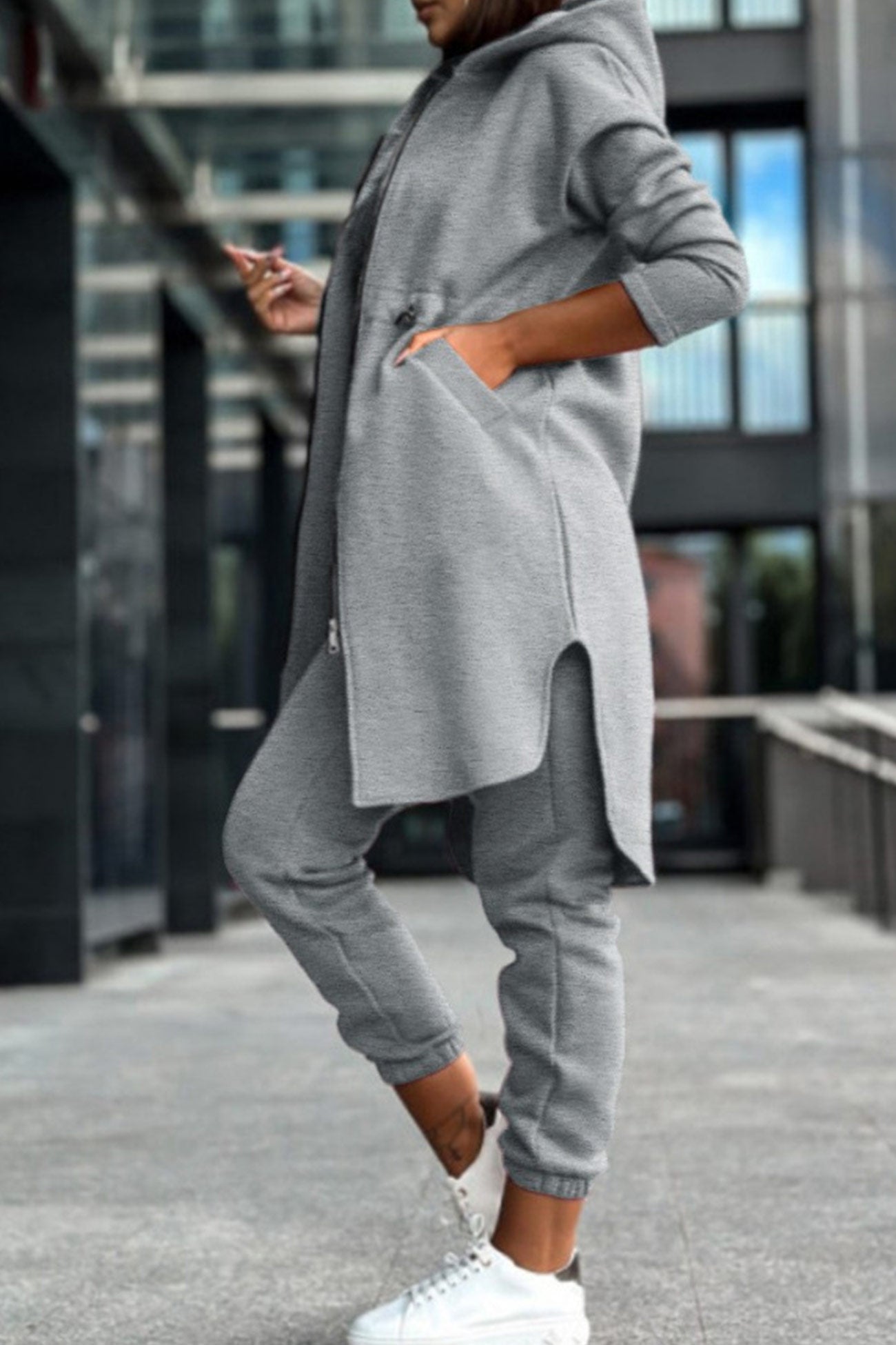 Maxct Elastic Waist Mid-length Hoodie Pants Set