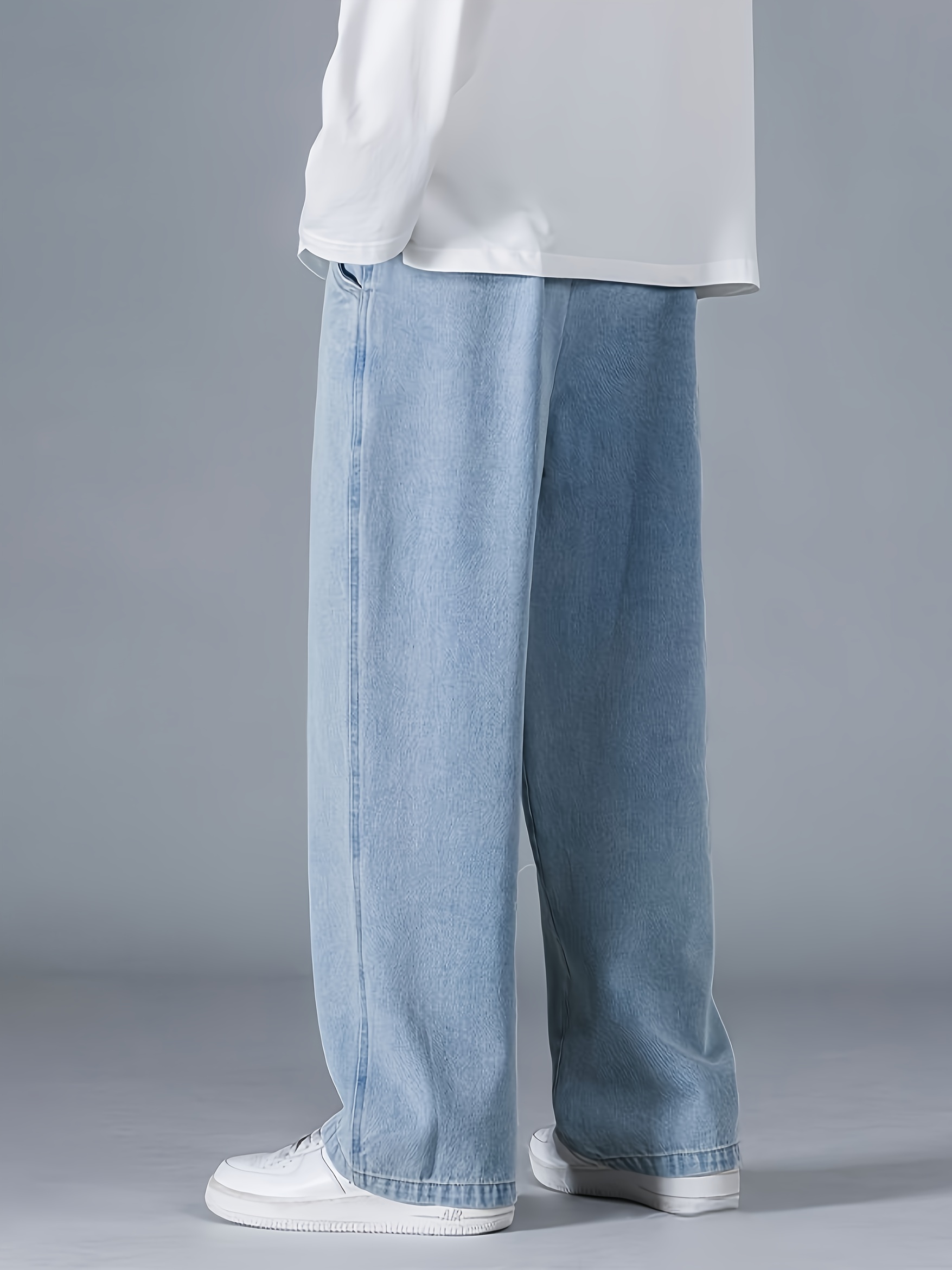 Wide Leg Cotton Jeans, Men's Casual Street Style Loose Fit Denim Pants For Spring Summer