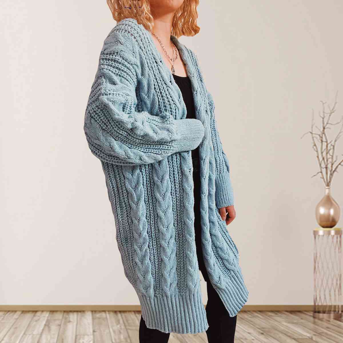 Maxct &Cable-Knit Open Front Dropped Shoulder Cardigan