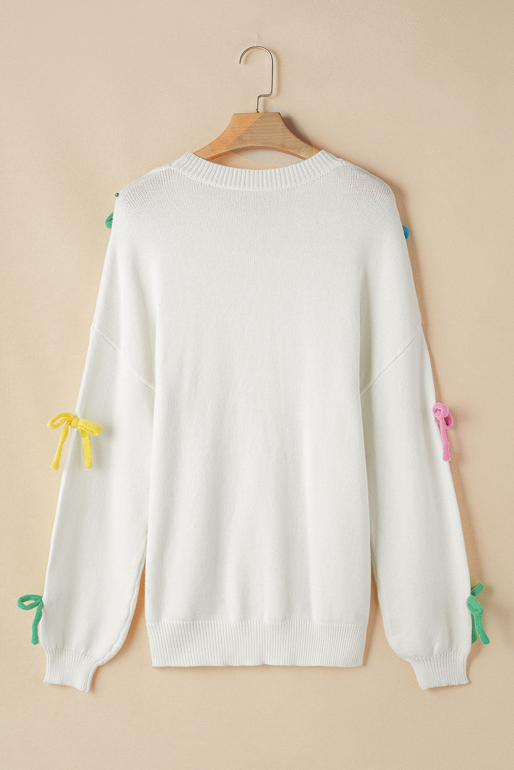Maxct &Contrast Bow Round Neck Dropped Shoulder Sweater
