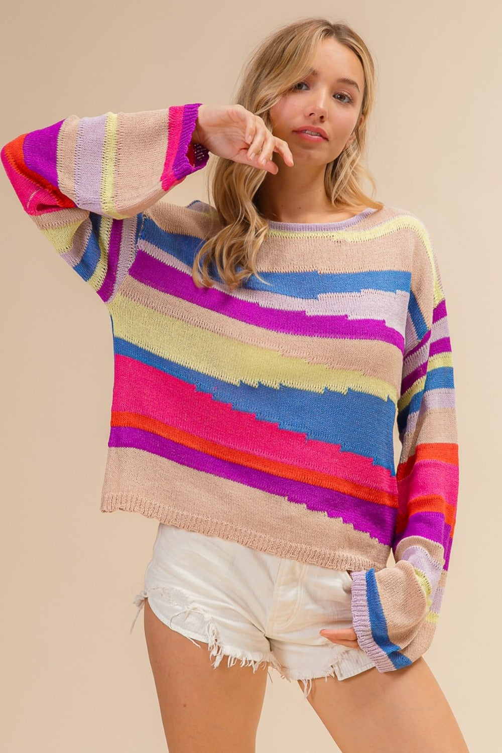 Maxct &BiBi Multi Color Geometric Stripe Sweater