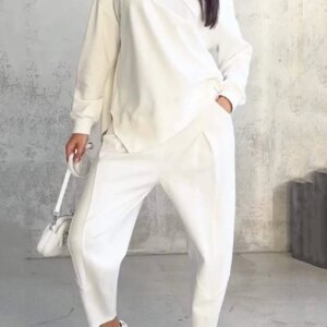 Maxct Crew Neck Irregular Hem Sweatshirt Suits