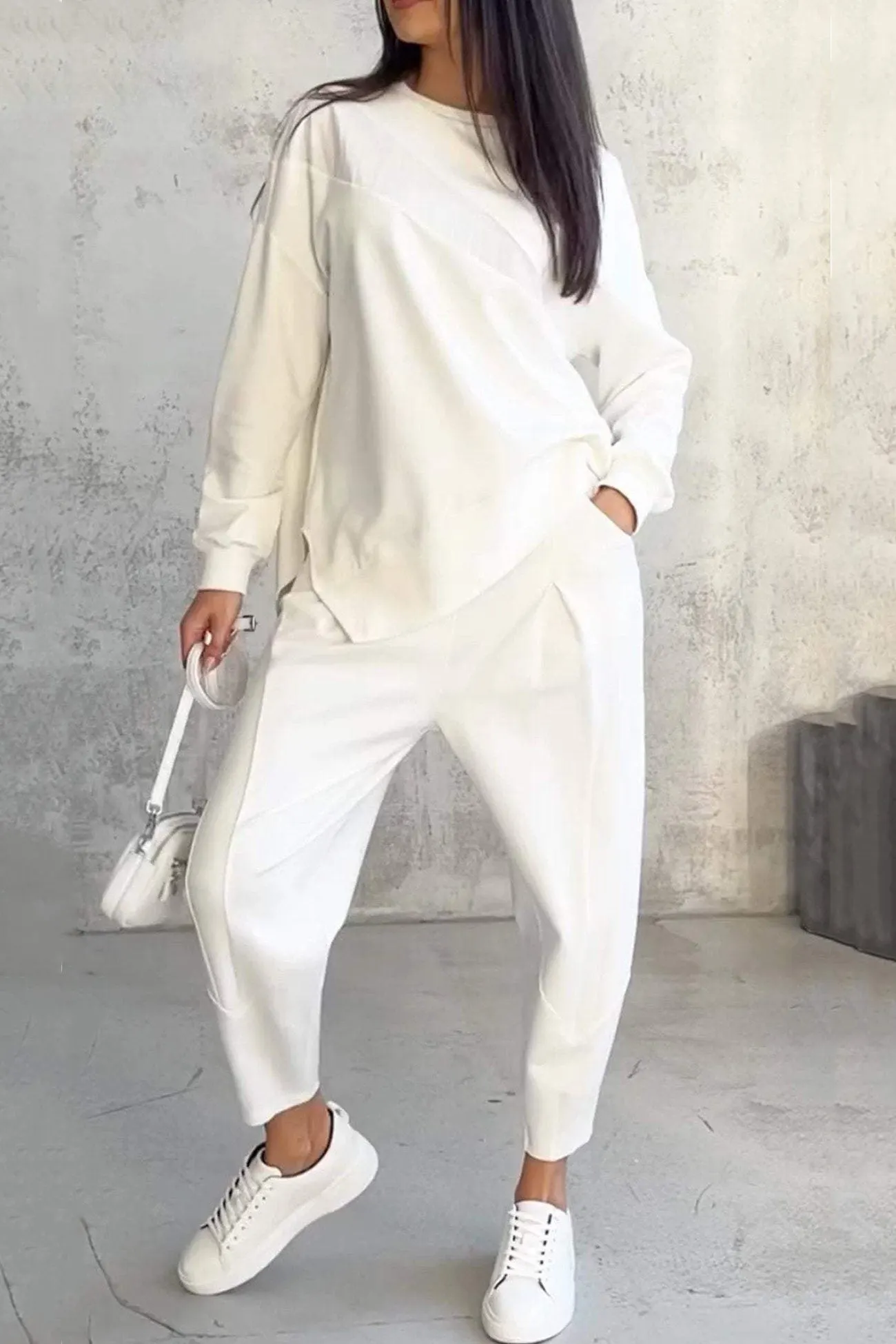 Maxct Crew Neck Irregular Hem Sweatshirt Suits