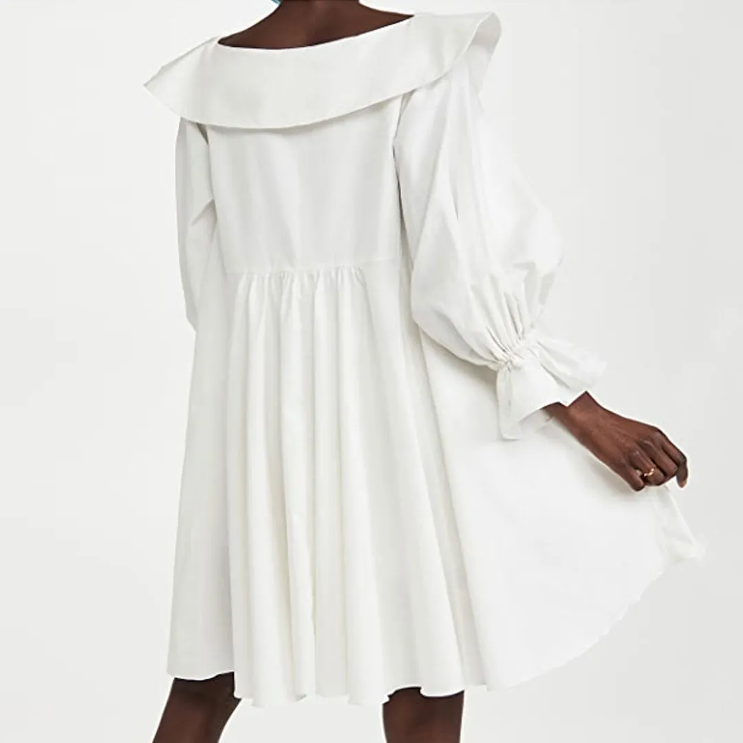 Cute Chelsea Collar V Neck Balloon Sleeve Babydoll Mini Dress - White Maxct