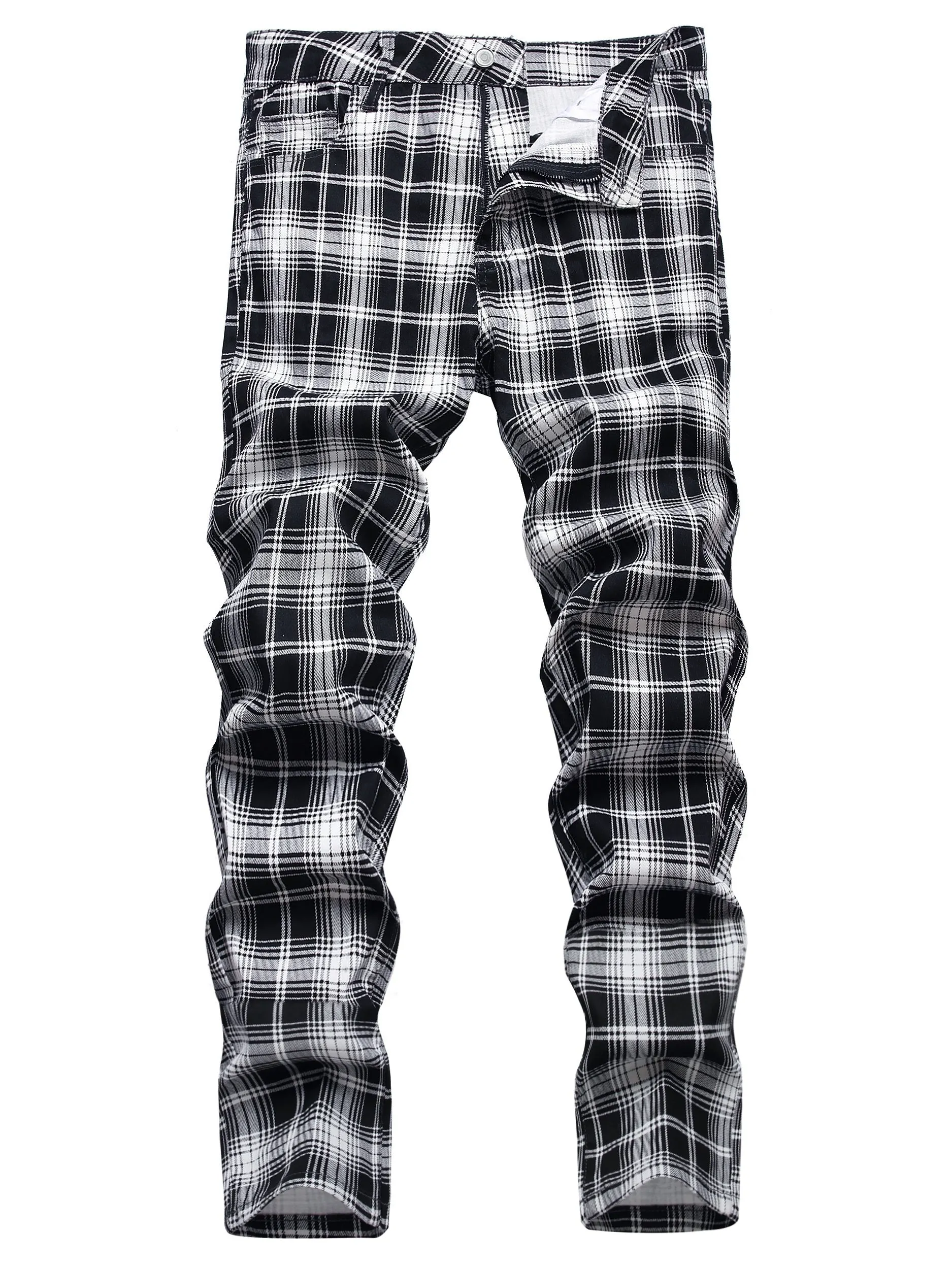 Maxct  Plaid Pattern Slim Fit Jeans, Men's Casual Mid Stretch Chic Jeans For The Four Seasons