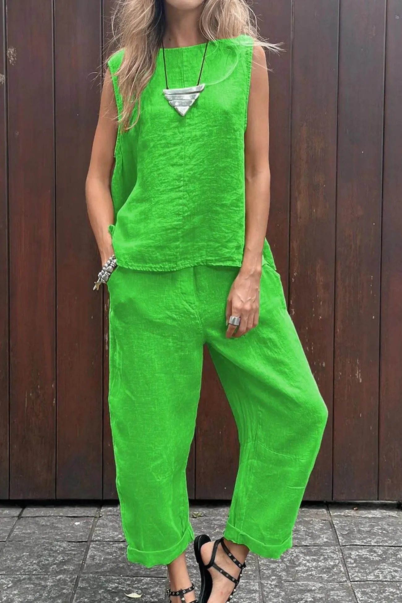 Maxct Solid Tank Top Long Pants Set