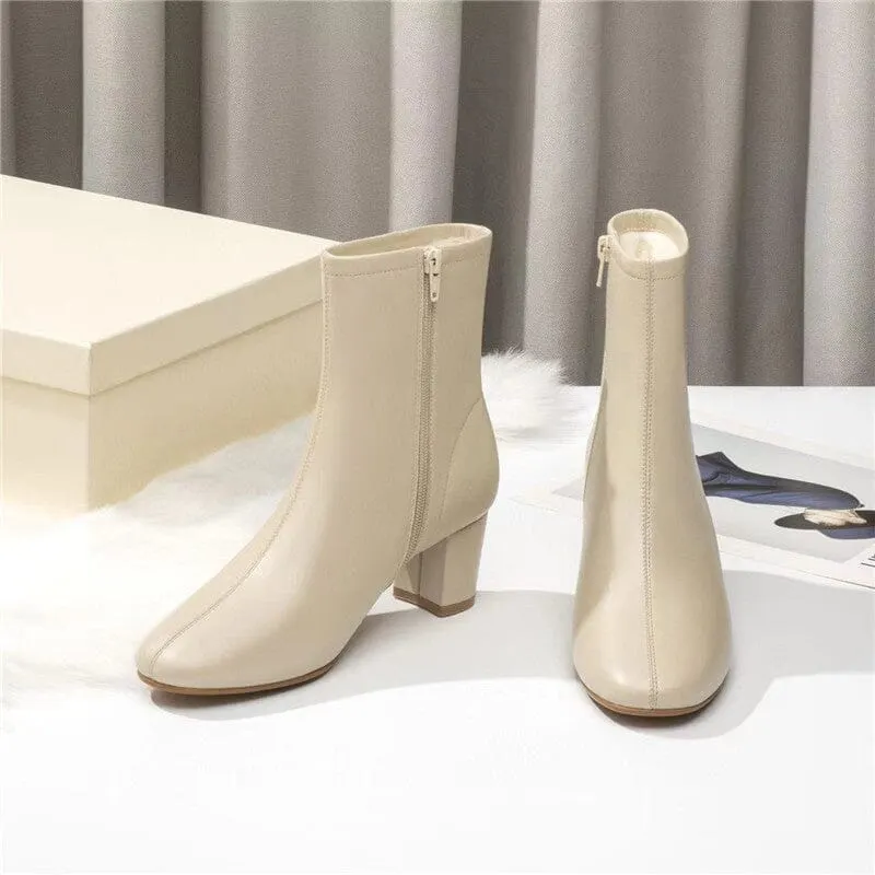 Classic Elegant Glove-Like Ankle Boots with Fleece Lined Mid Heel Maxct