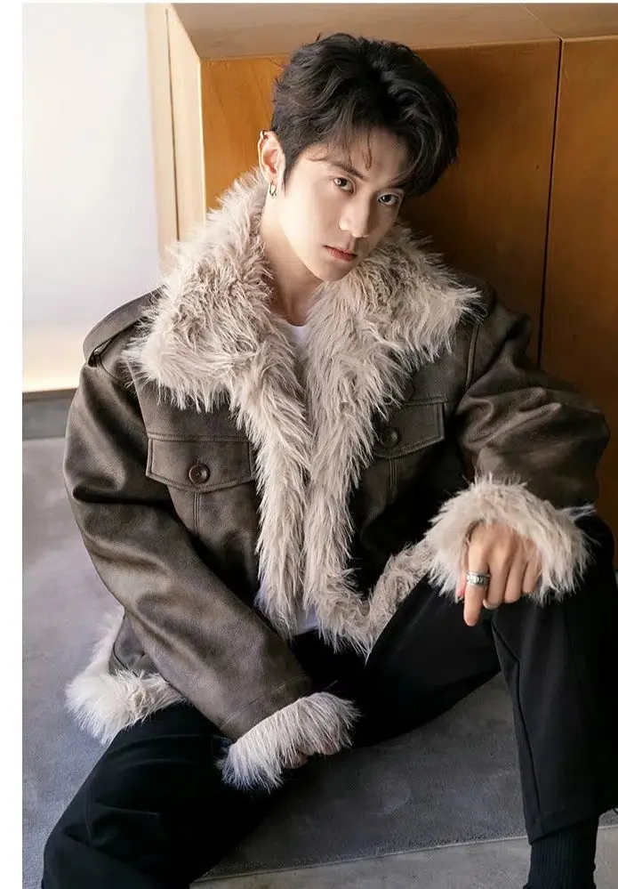 Maxct Unisex Velvet Faux Fur Leather Jacket