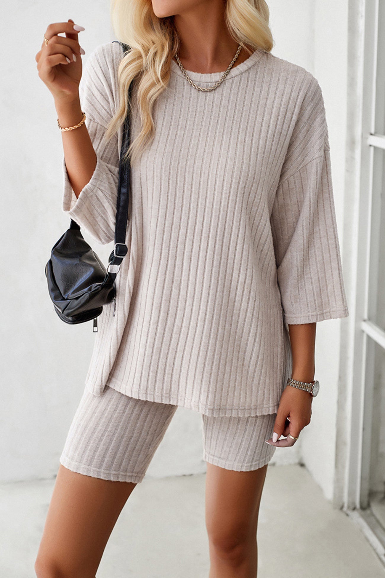 Maxct Ribbed Knit T-shirt Shorts Suits