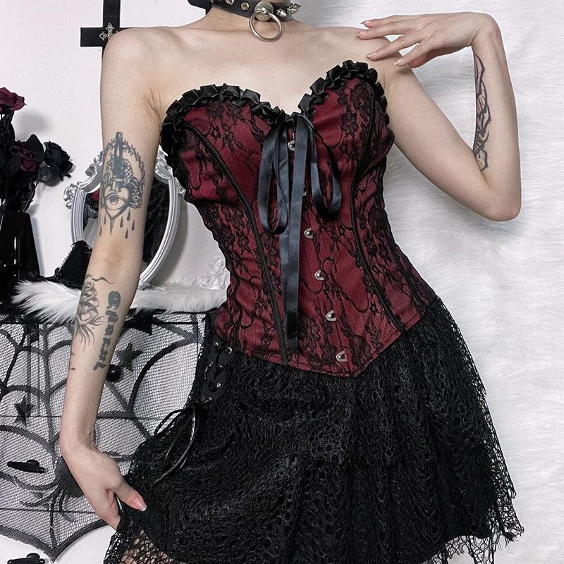 Maxct &Victorian Goth Ribbon Detailed Corset Top