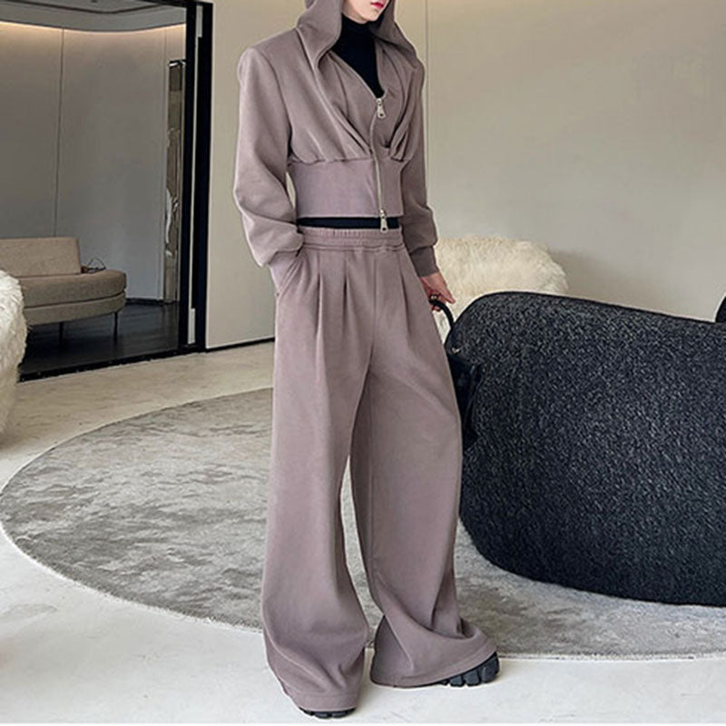 Maxct Retro Knit Cropped Sweater Wide-Leg Trousers Two-Piece Set