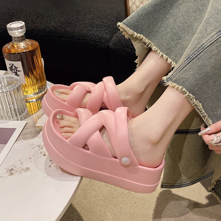 Summer Thick Sole Slide Sandals: Heightened with Crossover for Women - true deals club