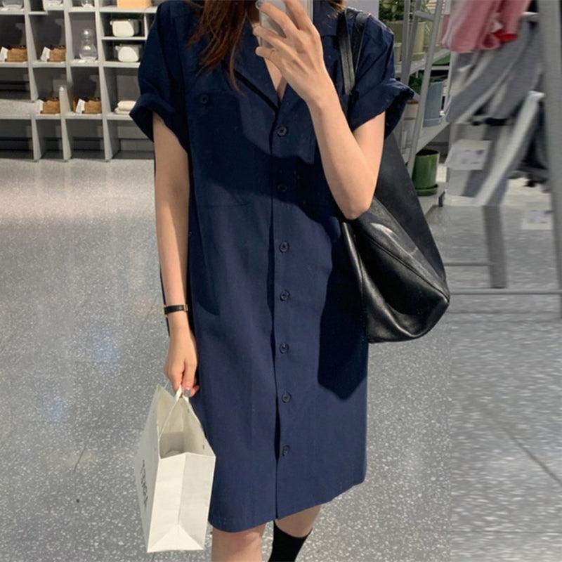 Maxct Simple Lapel Single Breasted Shirt Dress