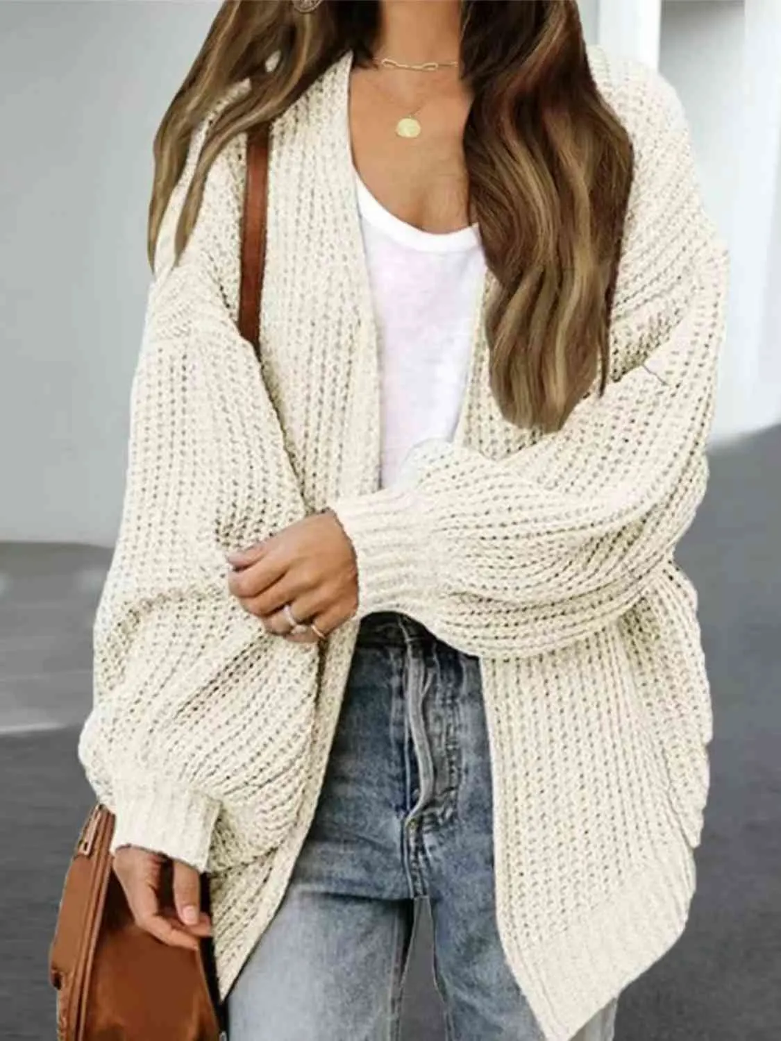 Maxct &Drop Shoulder Balloon Sleeve Cardigan