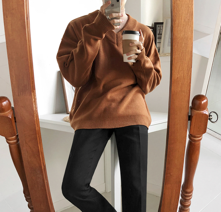 Maxct 2512 Knitted V-Neck Collar Sweater
