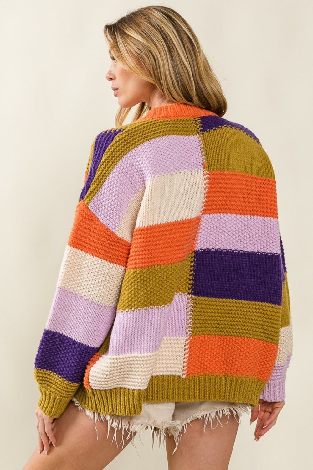 Maxct &BiBi Checkered Color Block Sweater Cardigan
