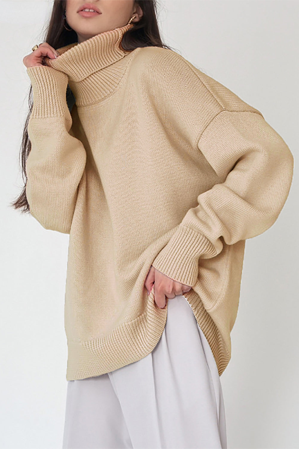 Maxct &Turtle Neck Dropped Shoulder Sweater