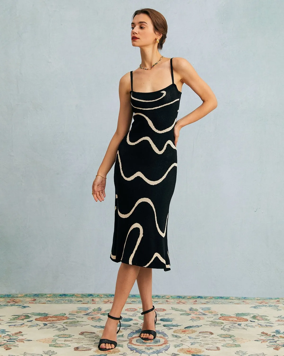 Maxct The Black Wave Mermaid Hem Knit Midi Dress