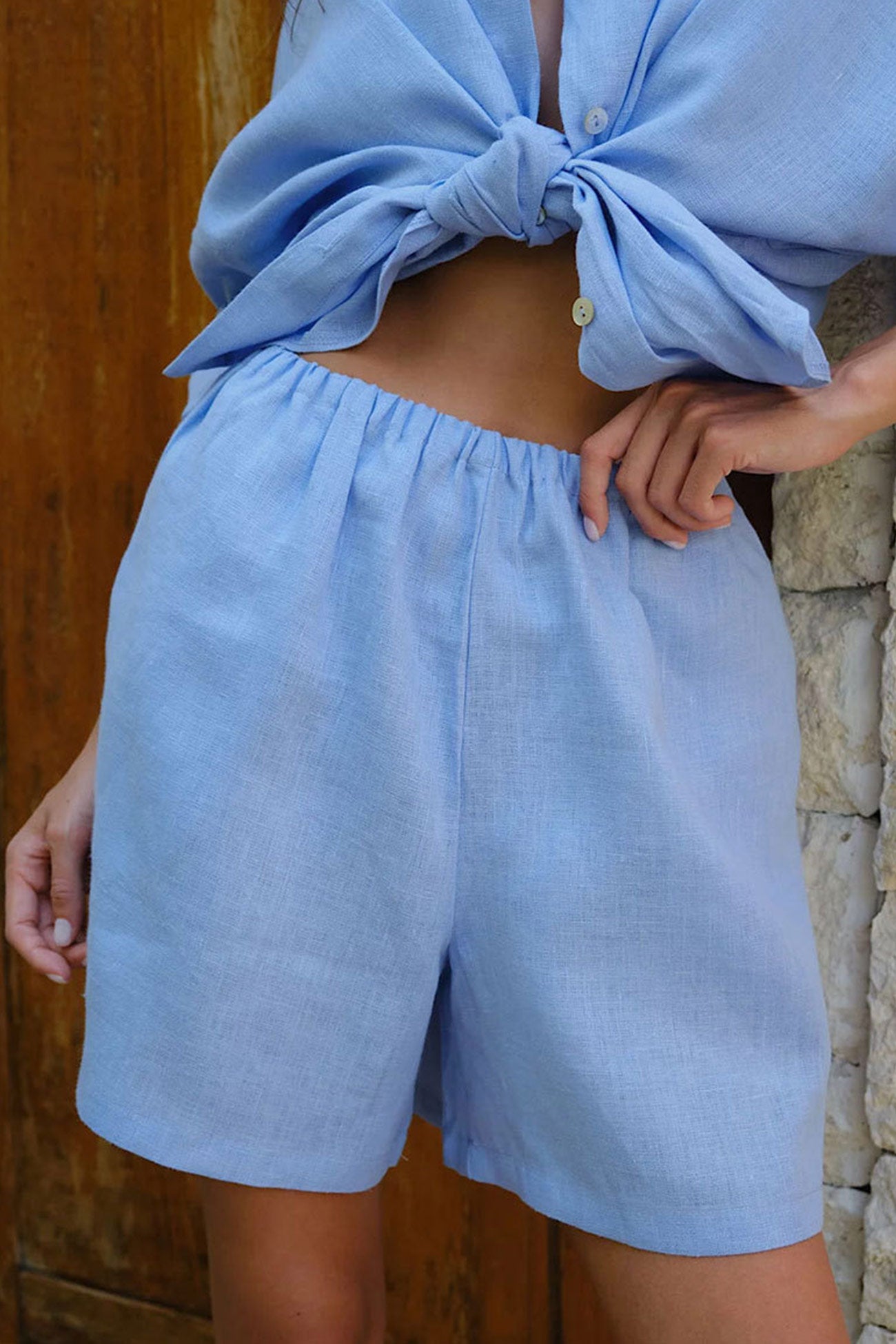 Maxct Cotton Slit Hem Blouse Shorts Suits