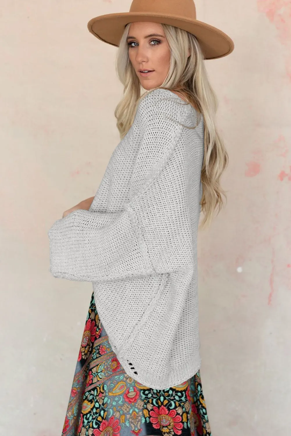 Maxct &Round Neck Dropped Shoulder Sweater