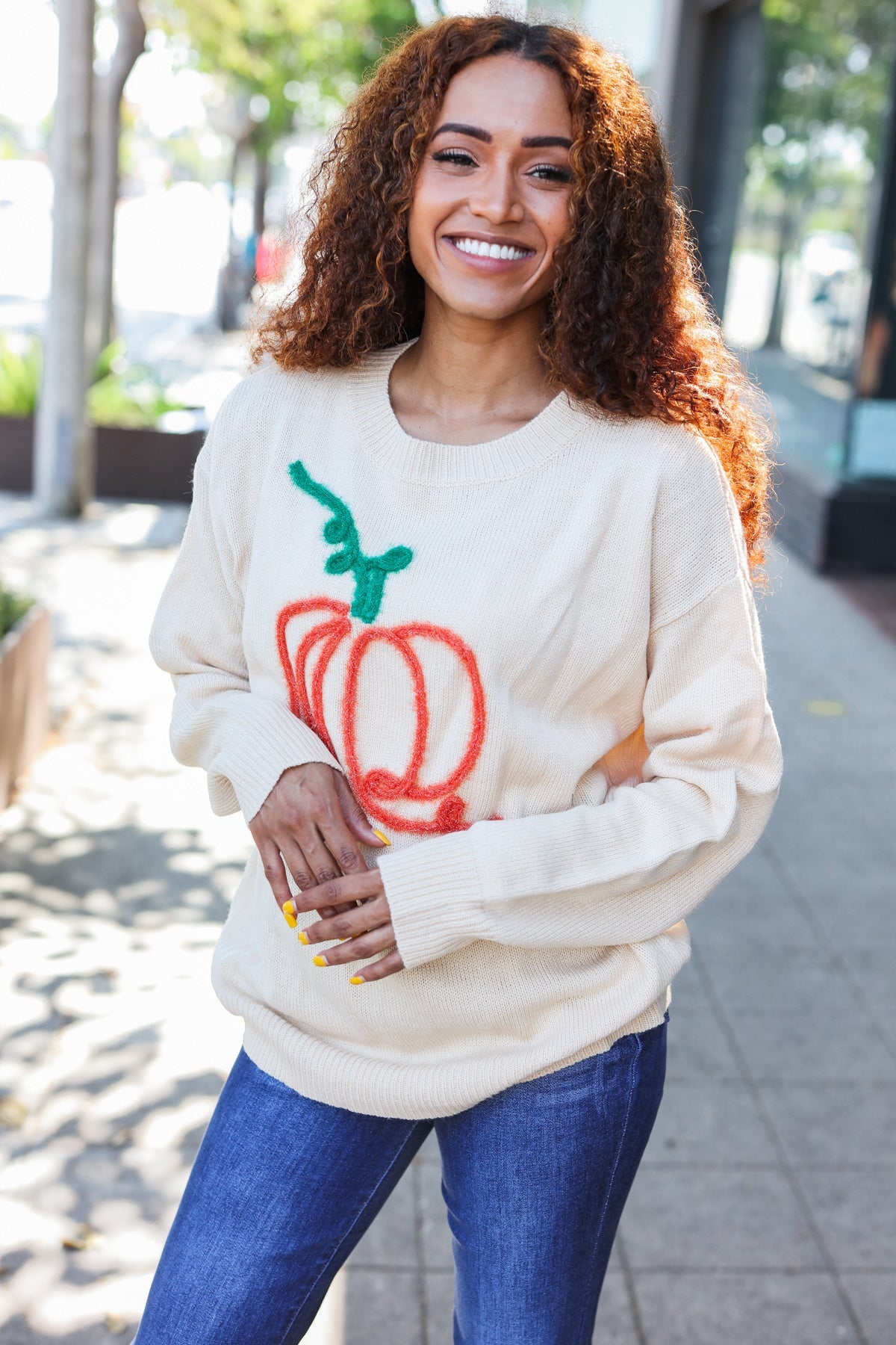 Maxct &Pumpkin Spice Metallic Yarn Embroidered Oversized Sweater
