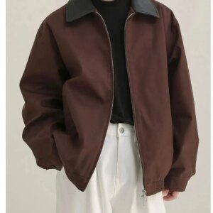Maxct PU Leather Collar Patchwork Jacket