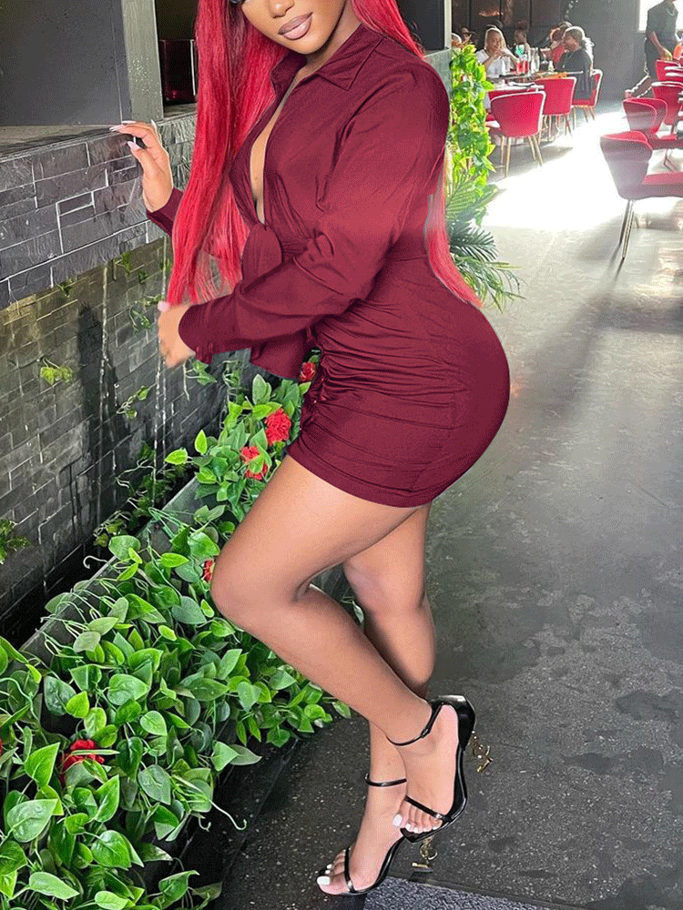 Deep V-neck Front Tie Mini Dress Maxct