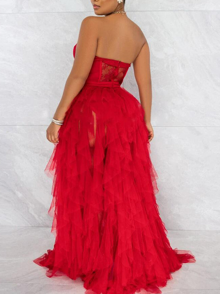 Lace Slit Tulle Dress Maxct