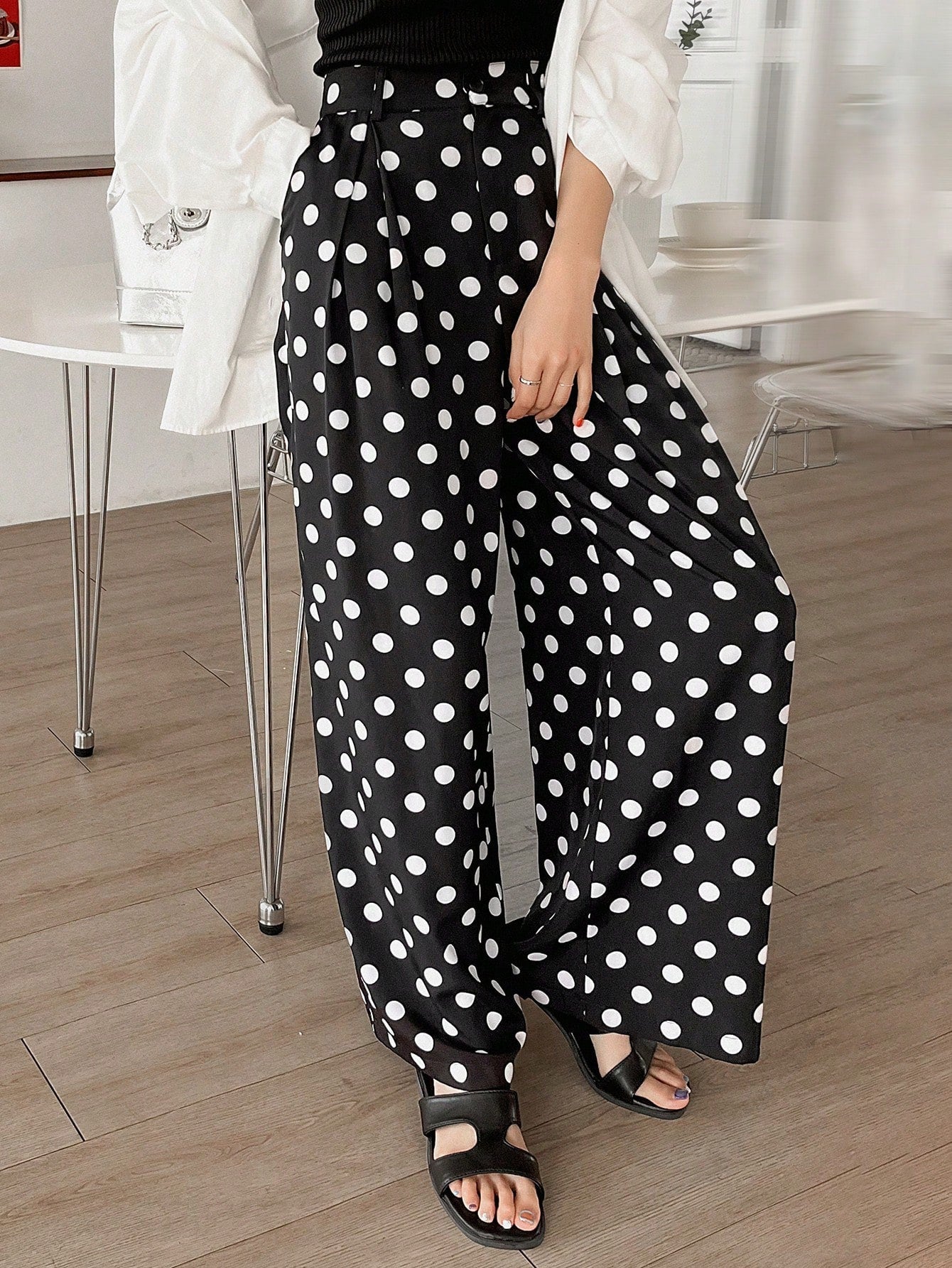 Maxct Polka Dot Palazzo Pants Women's Suit Pants With Pockets