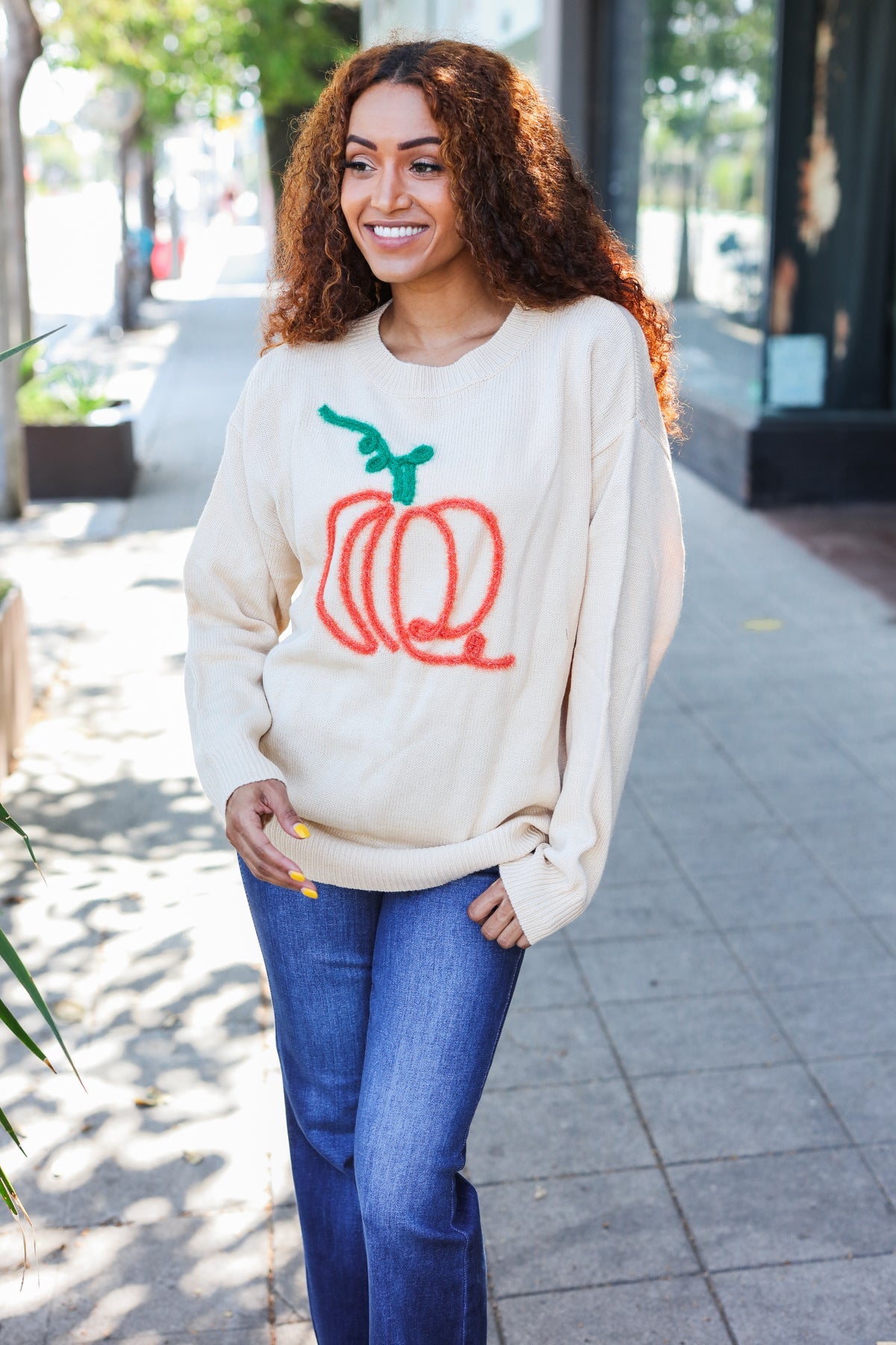 Maxct &Pumpkin Spice Metallic Yarn Embroidered Oversized Sweater