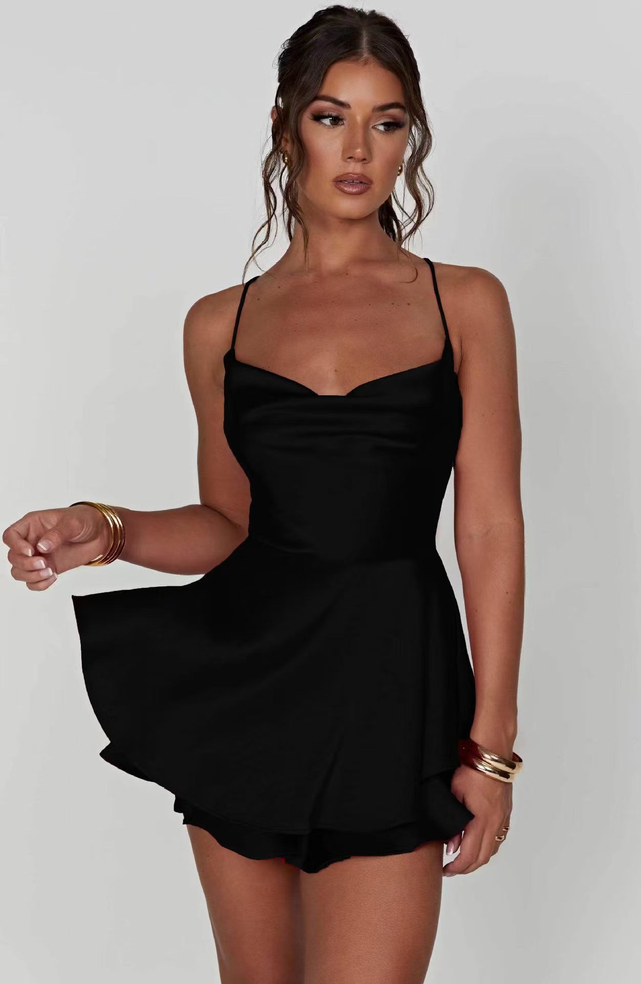 Maxct Women's Short Style Xia Xin Style Bare Back Sexy Fashion Satin Satin Dress