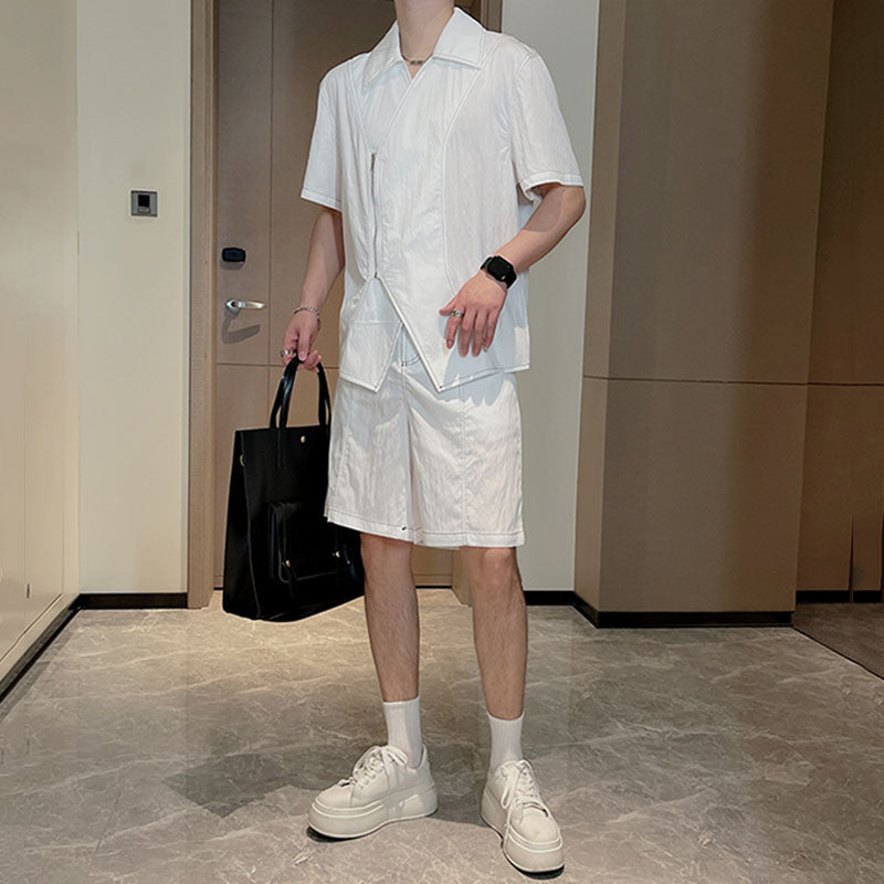 Maxct Summer Topstitched Zip Shirt Shorts Set