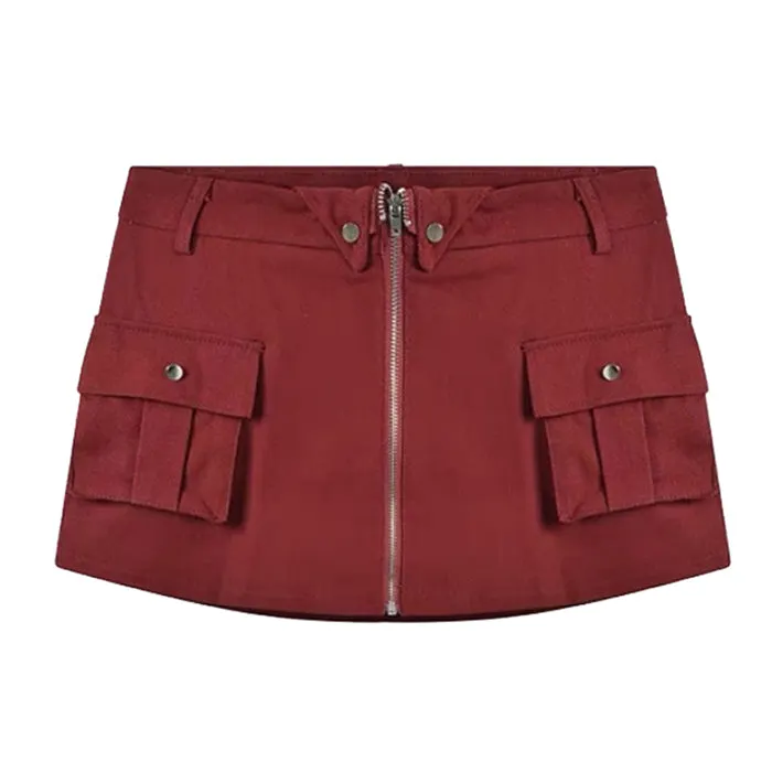 Wine Red Zip Front Mini Skirt Maxct
