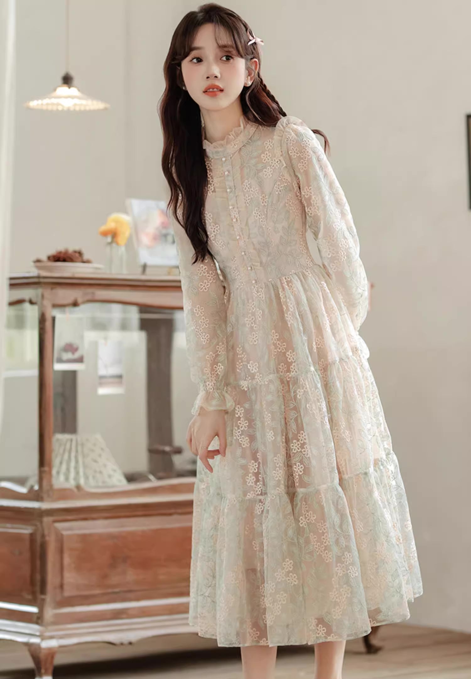 Flower Vines Embroidered Midi Dress Maxct