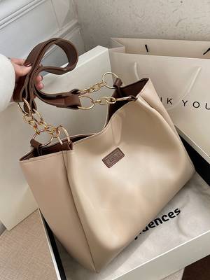 Two Tone Scarf Decor Shoulder Tote Bag - Women Tote Bags