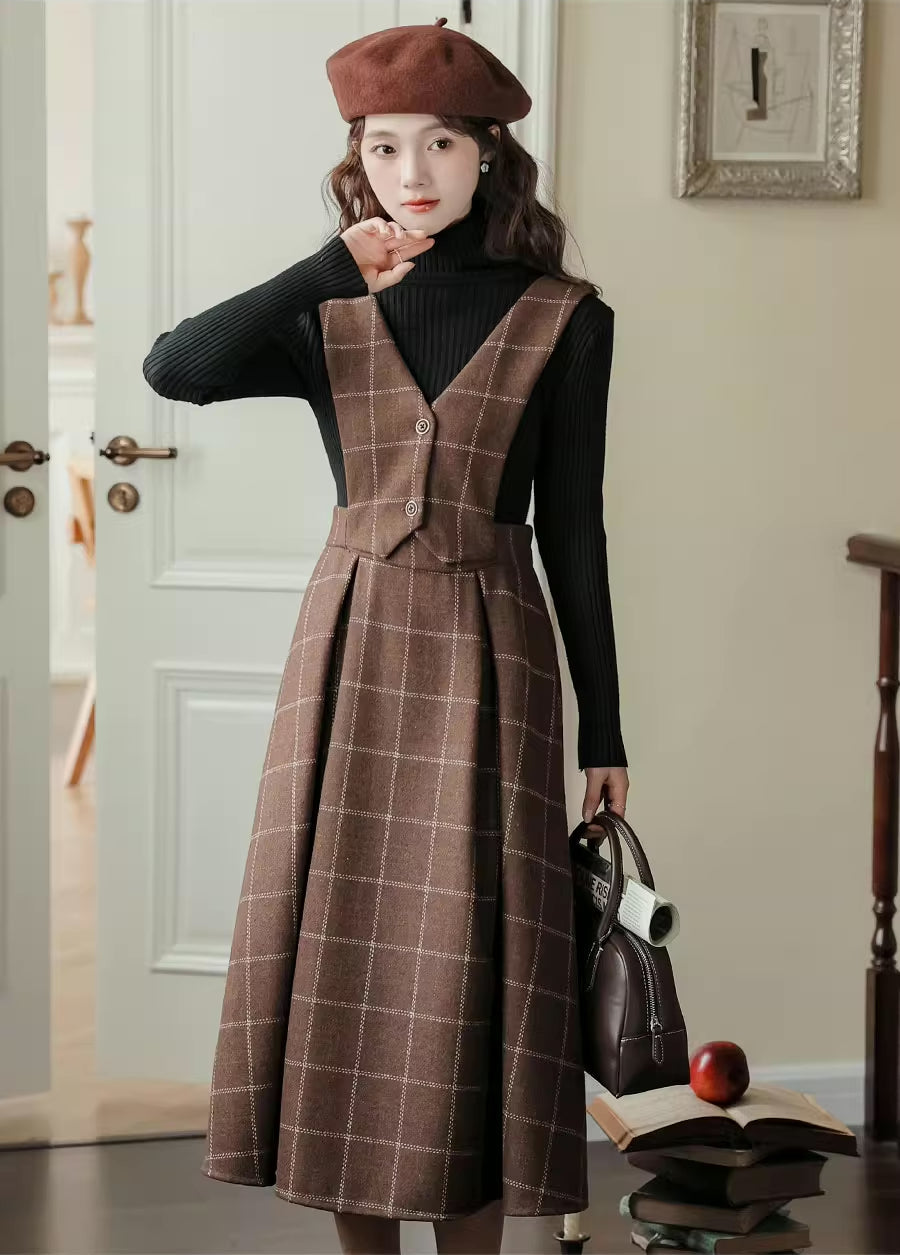 Plaid Vest Pinafore Dress Maxct