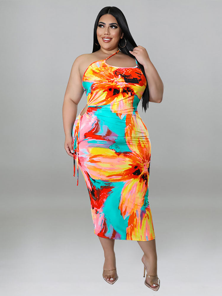 One Shoulder Print Midi Dress Maxct