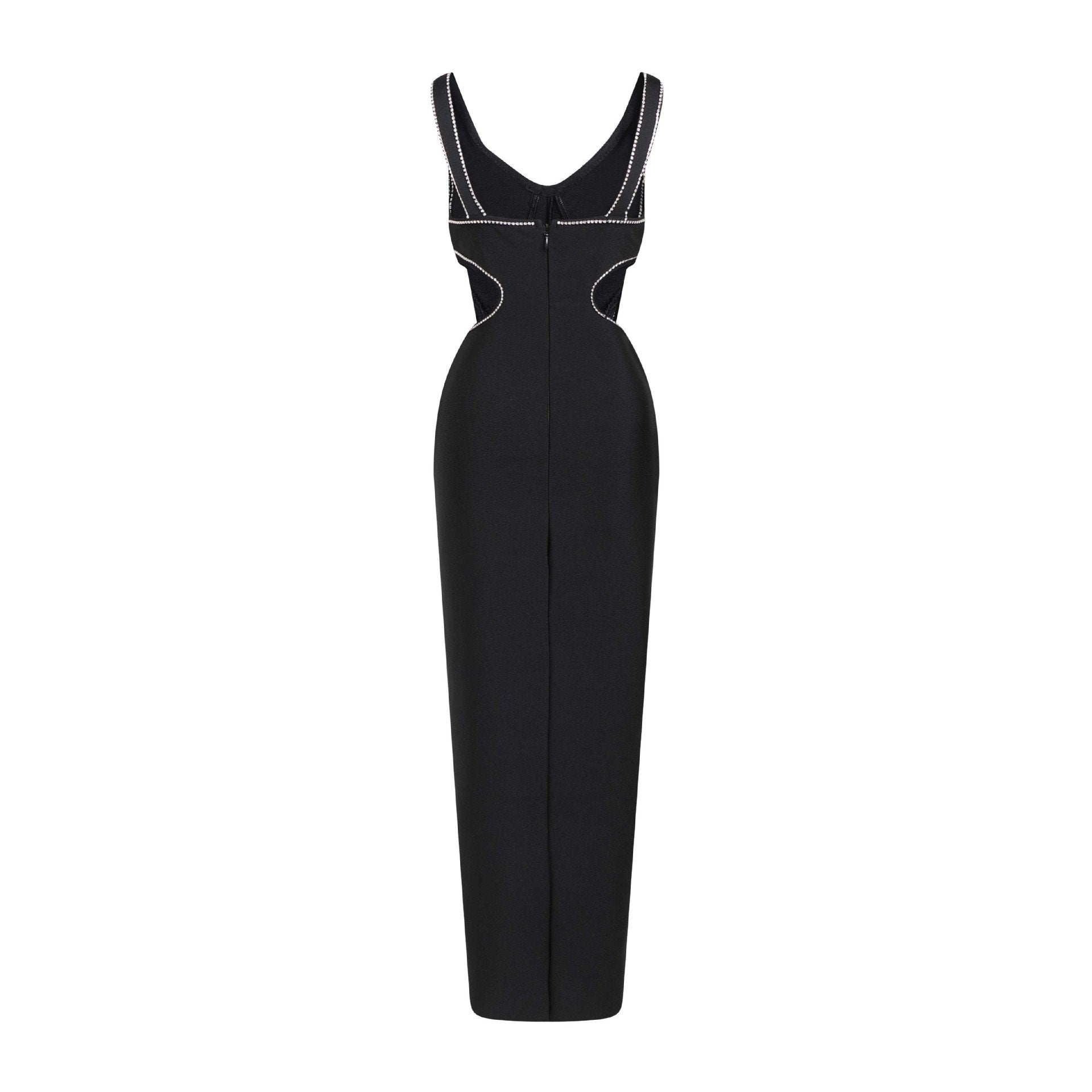 Maxct 2023 Super Hot Summer Women's Wear Black Rhinestone Hollow Strap Long Dress