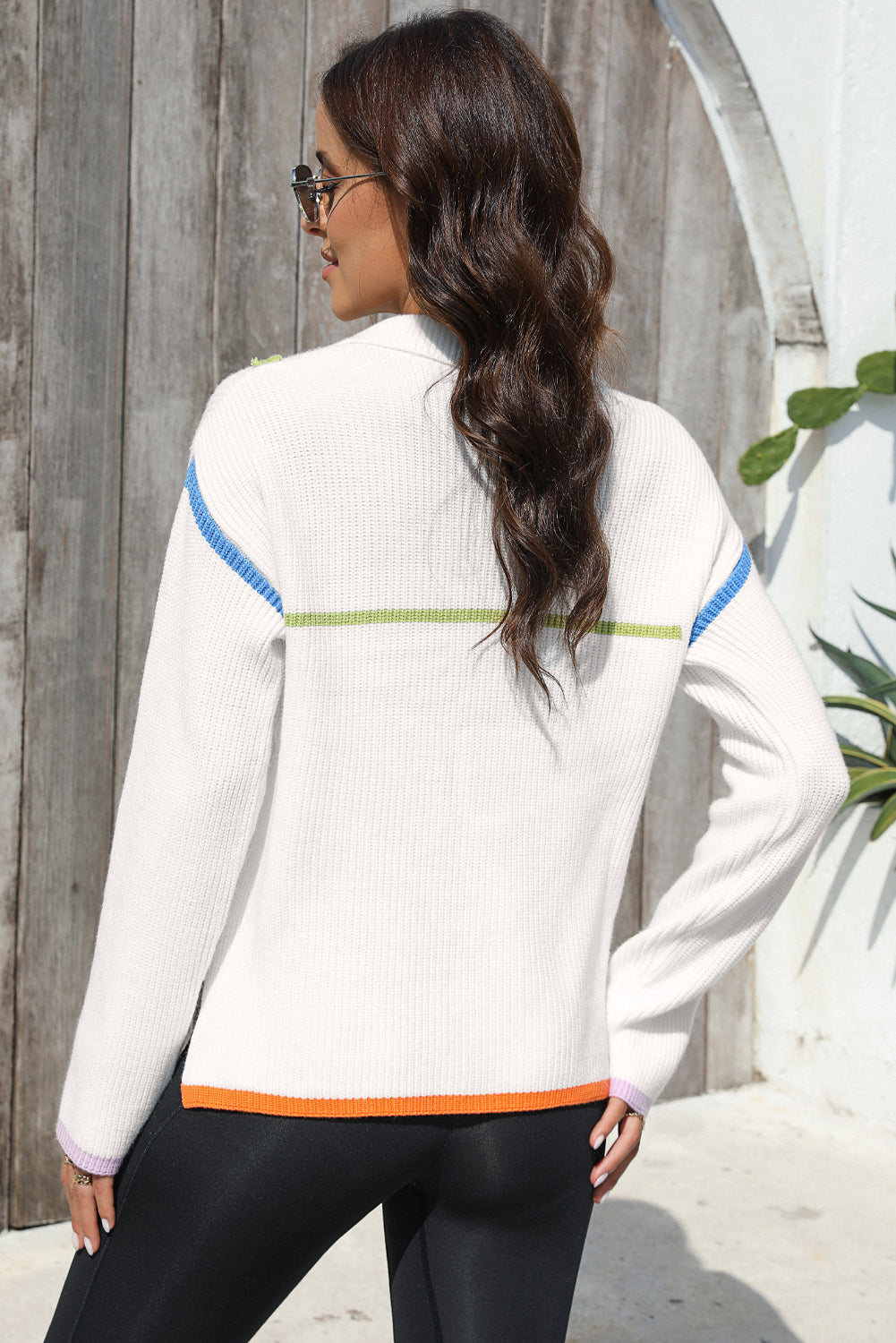 Maxct &Contrast Half Zip Drop Shoulder Sweater