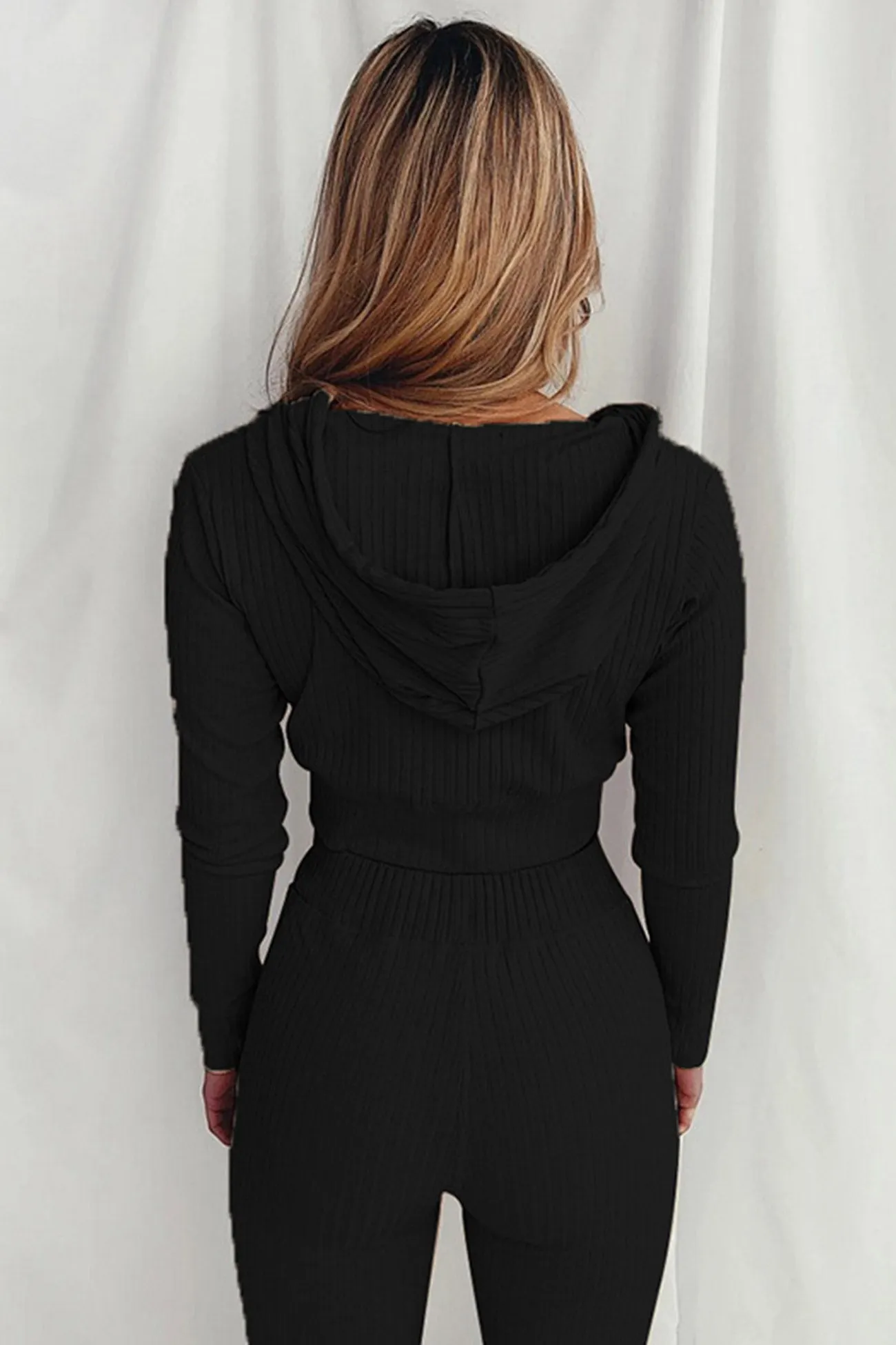 Maxct Ribbed Knit Hoodie Long Pants Suits