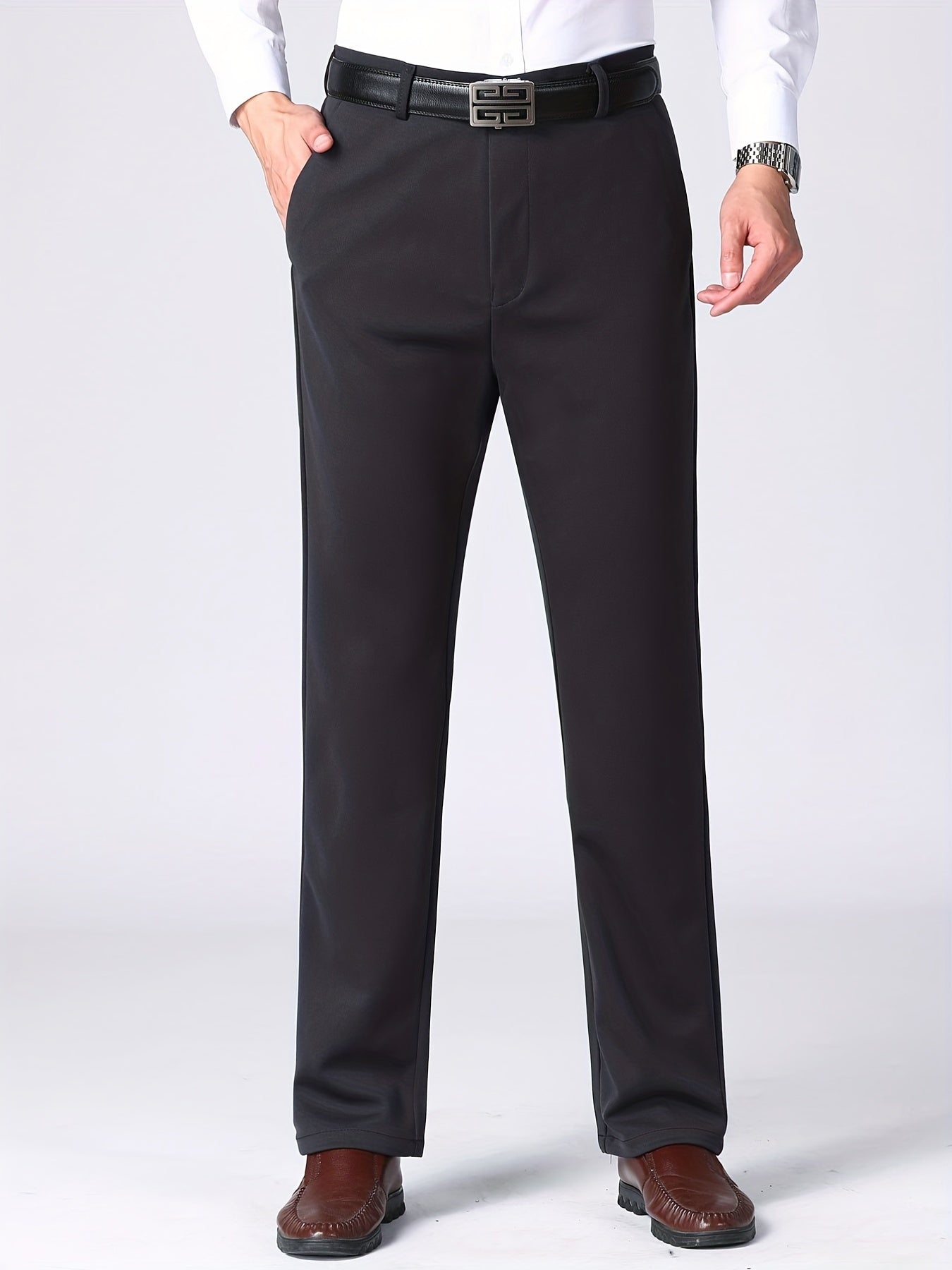 Maxct  Classic Design Dress Pants, Men's Casual Solid Color Slightly Stretch Dress Pants For Spring Summer Business