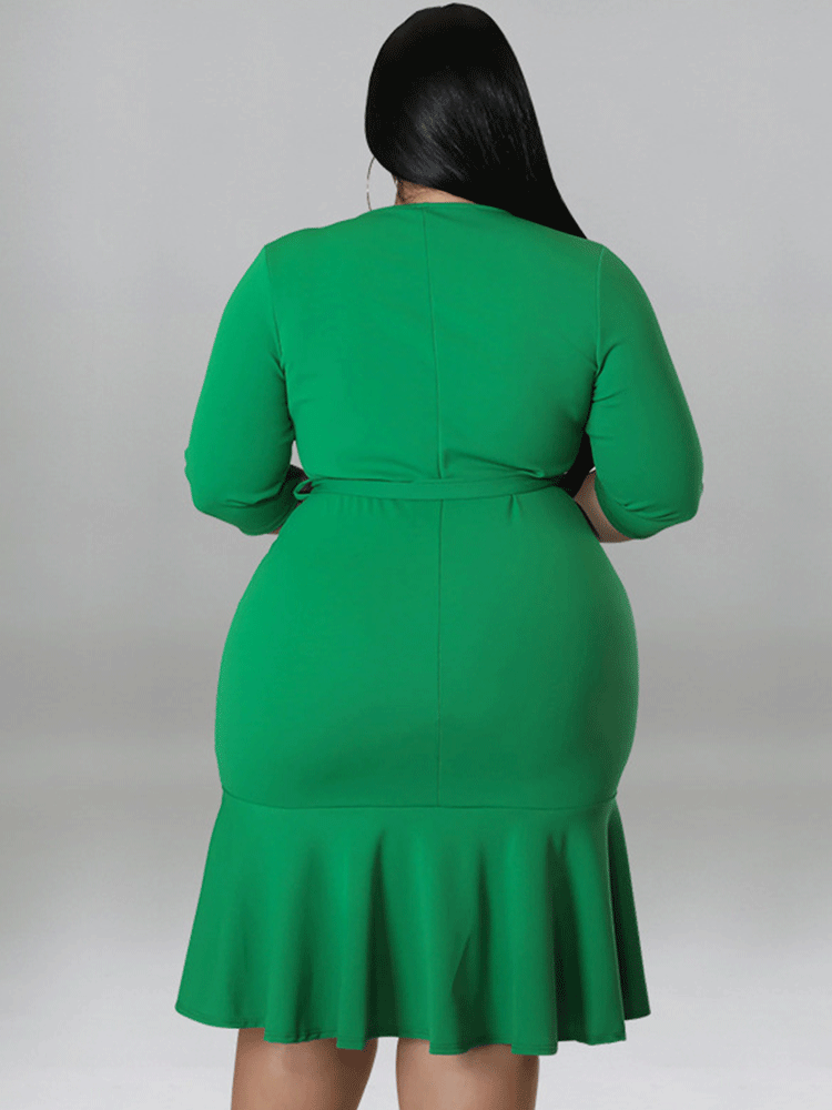 Ruffle Half Sleeve Belted Midi Dress Maxct