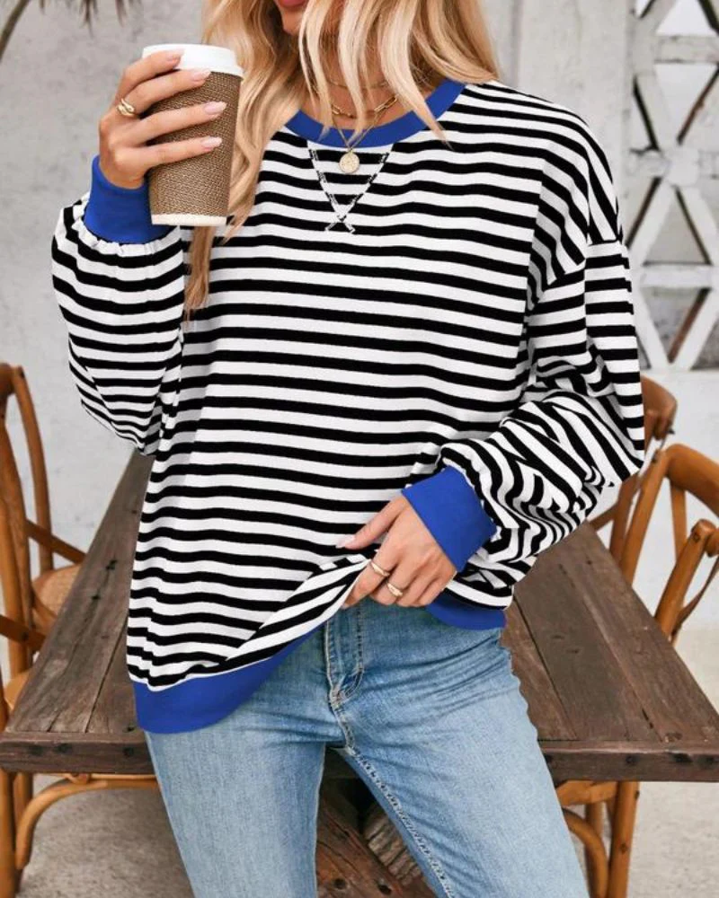 OVERSIZED STRIPED LONG SLEEVE SWEATSHIRT