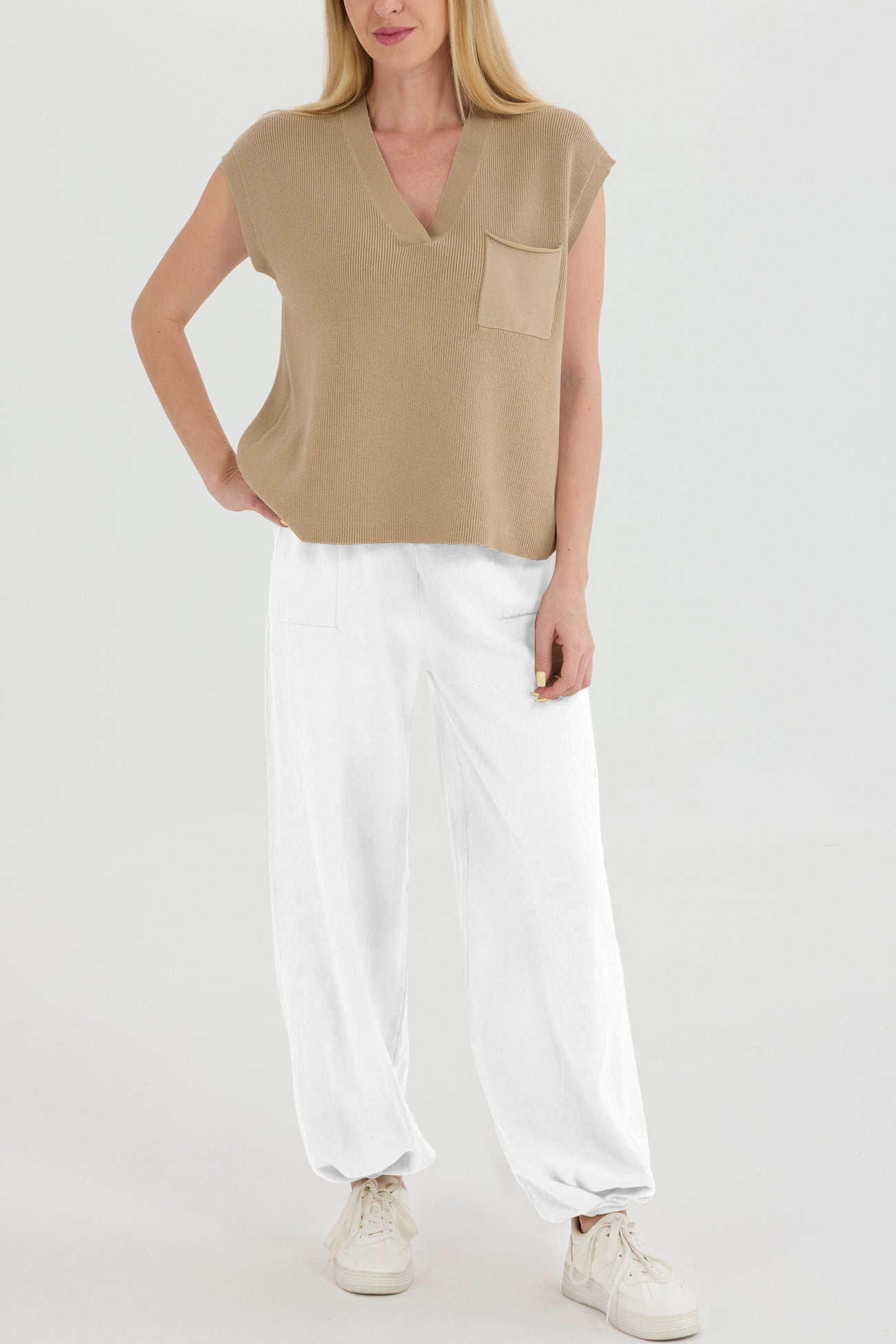 Maxct V Neck Knit Tank Top Pants Suits - Image 15