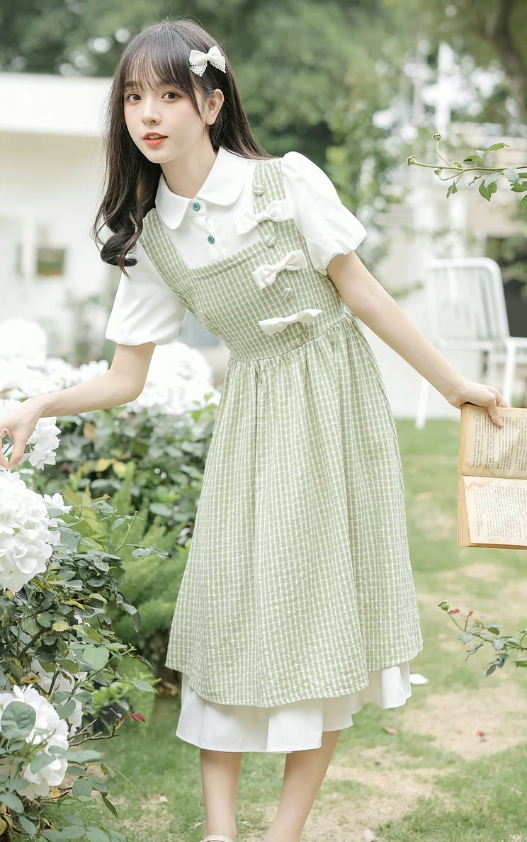 Gingham Bows Twofer Dress Maxct