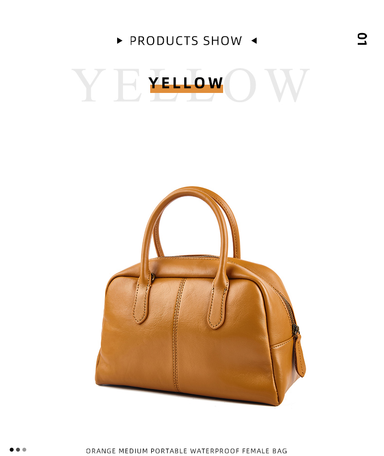 Women's Shoulder Bag Fashion First Layer Leather Bowling Bag Luxury Messenger Bag